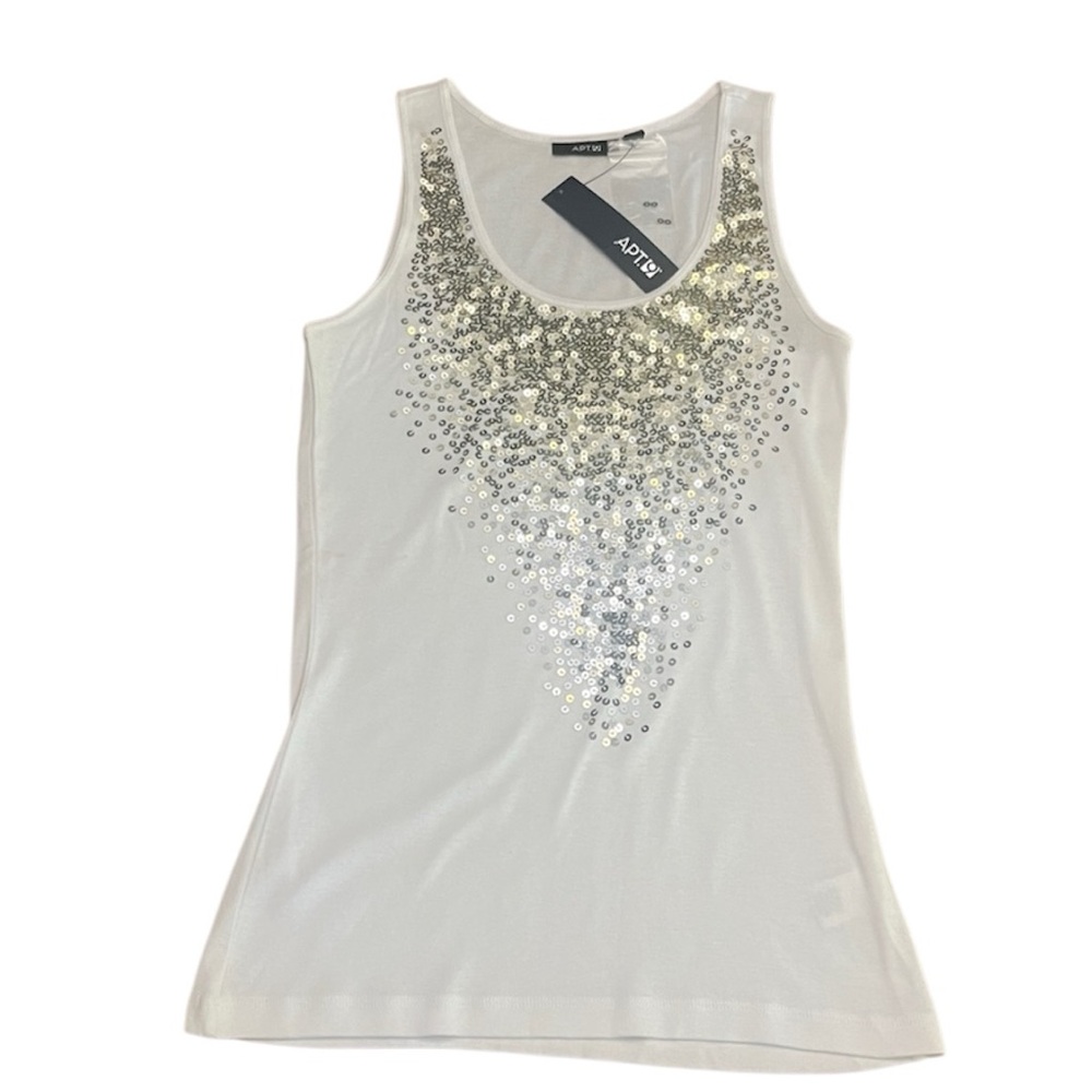 NWT-Shimmery Silver White Knit Tank Top ,  Silver Sequins, Cotton Blend, Size M
